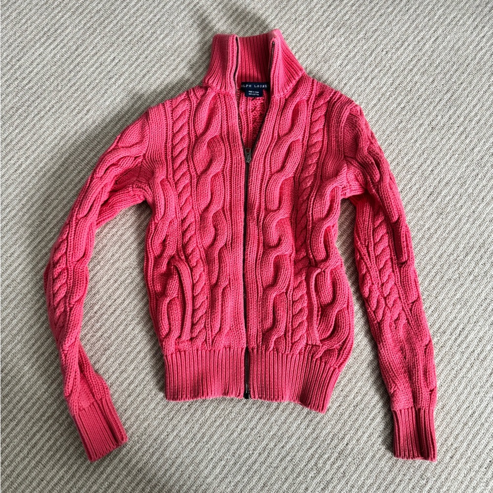 Ralph Lauren Coral Cable Knit Turtleneck Sweater